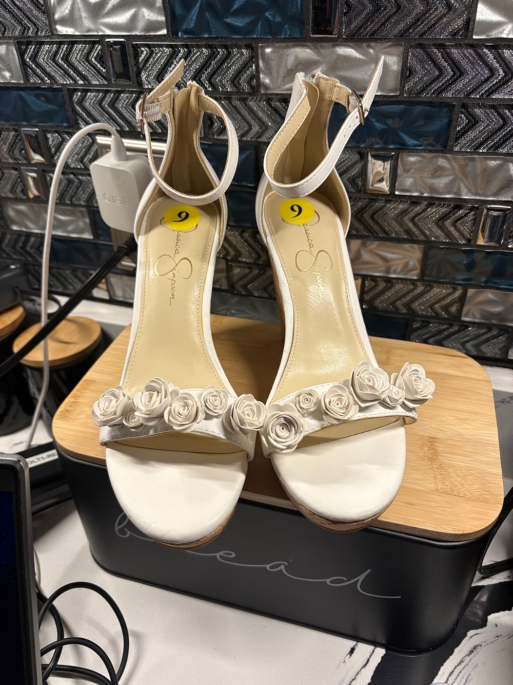 Jessica Simpson White Floral Strap Heels